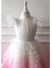 Flutter Sleeves Tulle Gradient Ruffles Flower Girl Dress